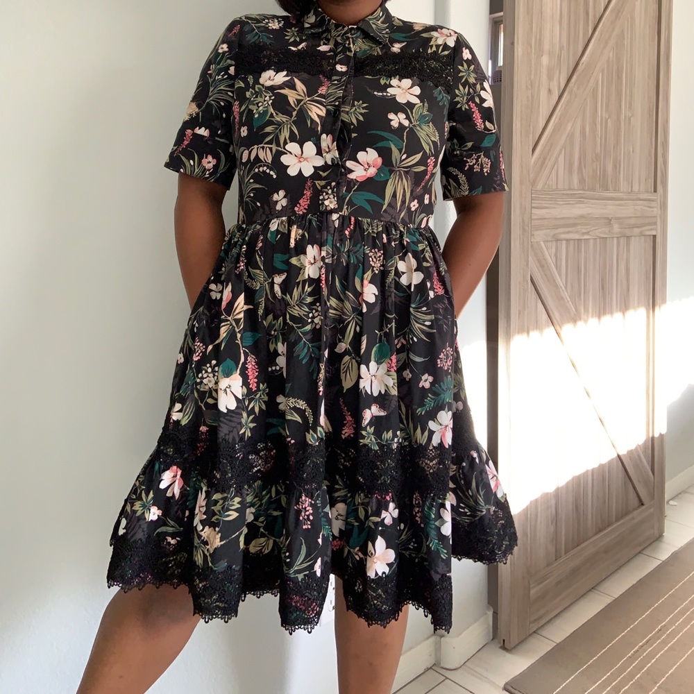 Kate Spade Lace Trim Botanical Shirtdress: Size 10